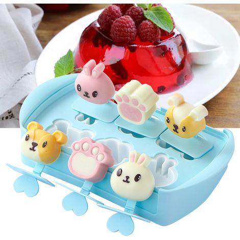 Moule à glace silicone alimentaire 6 cases bleu pour enfants, DIY popsicles maison, moule à esquimaux réutilisable.