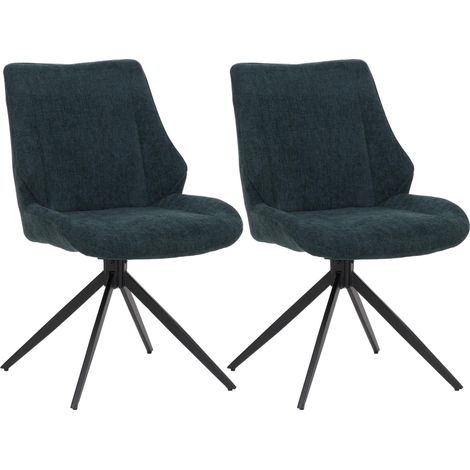 2er-Set Esszimmerstuhl HHG-026, Küchenstuhl, drehbar Auto-Return, Stoff/Textil Chenille (320g/m²) Öko-Tex petrol-grün