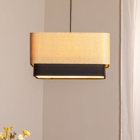 [NEUWERTIG] B-Ware Hängeleuchte Kwadro Duo LED Pendelleuchte dimmbar schwarz beige 50x50cm Jute (1/2)