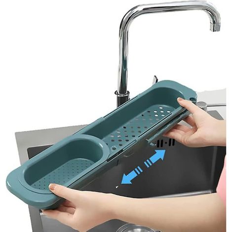 Porte-éponge télescopique pour organisateur d'évier de cuisine support de rangement pour évier télescopique étagère d'évier télescopique cuisine évier de cuisine panier de vidange (1/5)