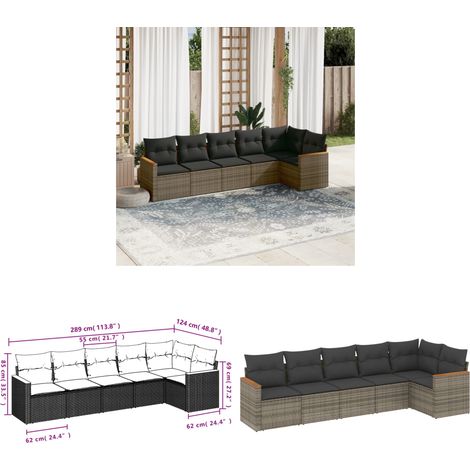 6-tlg. Garten-Sofagarnitur mit Kissen Grau Poly Rattan - Gartenmöbel - Sofasatz - Rattan Möbel - Outdoor Sofa - Esszimmergarnitur - Home & Living (1/3)