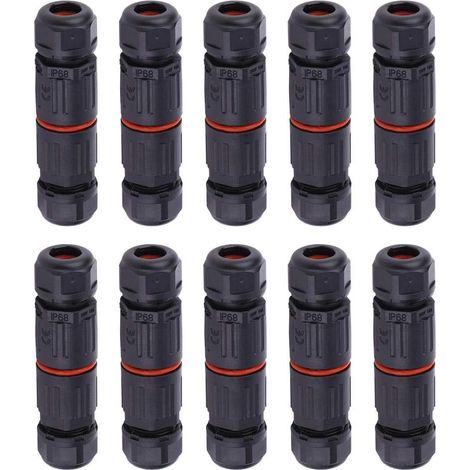 Lntyq – Lot de 10 connecteurs électriques étanches IP68 – Raccords 3 broches pour câbles 0.5mm² à 2.0mm² – Étui en nylon ignifuge pour extérieur