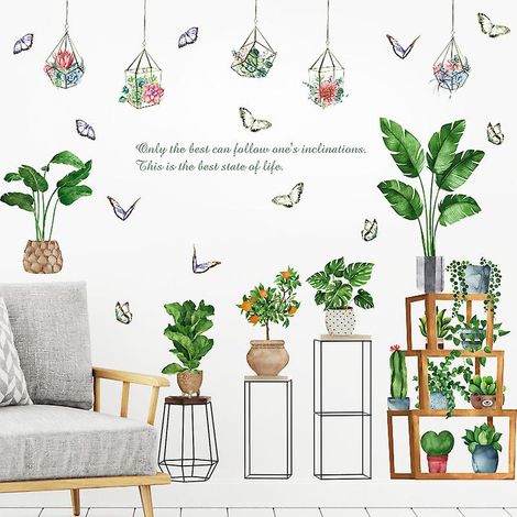 Ensemble d'autocollants muraux représentant des plantes en pot, des papillons et des fleurs, pour décorer les murs du salon, de la chambre ou du bureau. (1/5)
