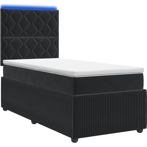 Lit boxspring LED avec matelas Noir 90 x 200 cm Velours vidaXL
