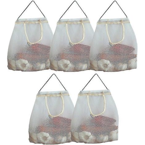 Lot de 5 sacs en filet réutilisables pour suspendre les fruits et légumes, rangement de cuisine, sacs en filet lavables et pliables (1/5)