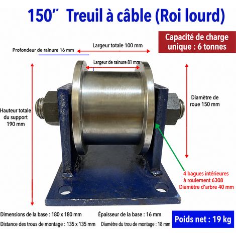 Galet de guidage pour rail profilé en H modèle 150 gorge 81 mm avec support lourd en acier inoxydable marron 150 81 – Livraison gratuite
