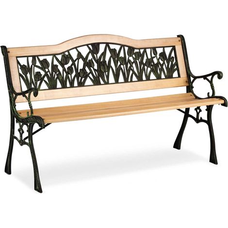 Banco de jardín 24x74x48 cm - Estampado de tulipanes - Banco de madera
