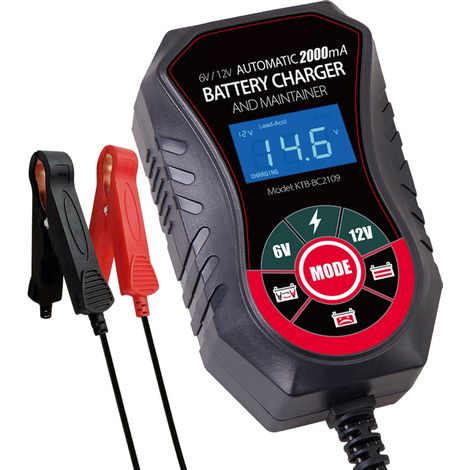 Ortviai Chargeur de Batterie Voiture 12 V / 6 V 2 A avec Écran LCD Numérique et Fonction Réparation Pulsée pour Batteries Plomb-Acide (1/5)