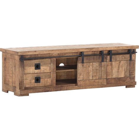 Wohnzimmer TV Lowboard in Mangoholz natur massiv KARLSTAD-123, B/H/T ca. 160/50/47 cm (1/5)