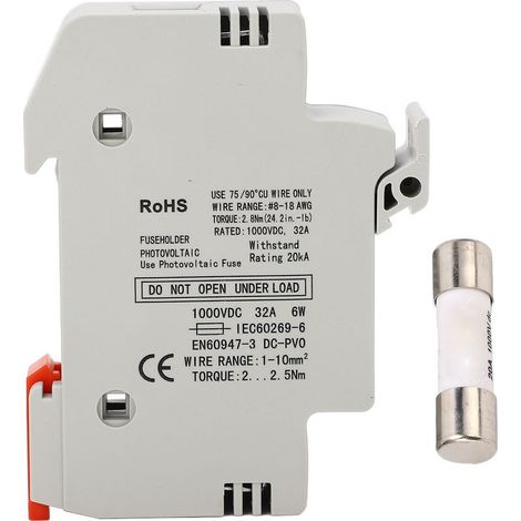 Porte-fusible solaire 32A 1000VDC avec fusible photovoltaïque 20A - Protection contre les courts-circuits pour installations PV (1/5)