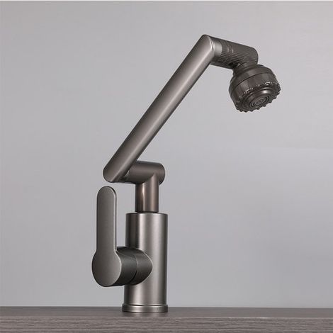 Grifo de baño negro, ABS, giratorio 1080°, con 1 o 3 orificios, monomando, 2 posiciones de salida de agua, acabado en negro mate (1/4)