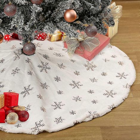 Jupe de sapin blanche en fausse fourrure à paillettes or rose, décoration de Noël, 91 cm (36 pouces) double (1/4)
