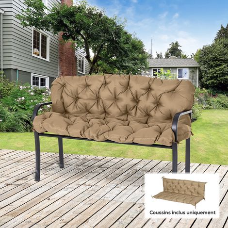 Coussin matelas assise dossier pour banc de jardin balancelle canapé 3 places grand confort 150 x 98 x 8 cm kaki clair