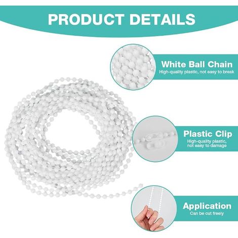 Blind Chain Cord for Vertical Venetian Roller Blind Chain Connector, Plastic Chain Connectors, for Roller Blind Replacement – White (1/4)