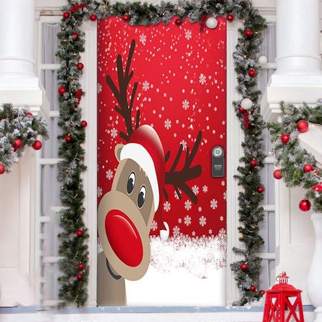 Rote Weihnachtstürdekoration „Willkommen Weihnachten“, Hängebanner für die Haustür, ideal für Weihnachtsfeiern und für den Gebrauch in Innenräumen. (1/2)