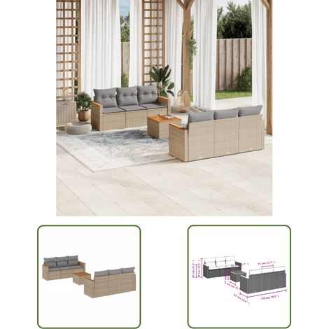 The Living Store 7-tlg. Garten-Sofagarnitur mit Kissen Beige Poly Rattan - Gartenmöbel Set - PE-Rattan Möbel - Outdoor Sofa - Esstisch - Lounge Garnitur (1/3)