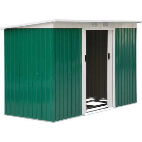 easycomfort casetta da giardino porta utensili in lamiera di acciaio con porte scorrevoli, 280x130x172cm, verde scuro (1/5)