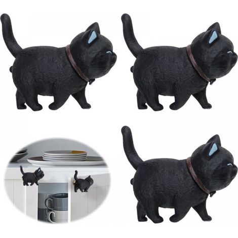(3Pcs)Door Knob, Black Cat Shape PVC Soft Rubber Furniture Handle, Rotatable Black Cat Head, Furniture Knob Suitable for Cabinets, Drawers, Children's Rooms (1/5)
