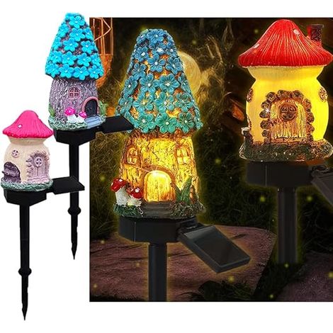 Pack of 2 Solar Red Blue Mushroom Home Floor Lamp, Garden Decorative Resin Cute Mushroom Home Light, Wireless Dusk to Dawn LED Waterproof Lamp. (1/5)