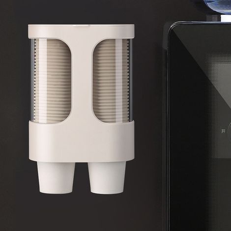 Distributeur de gobelets en papier avec double support en plastique pour fontaine à eau, usage en restaurant, hôtel et bureau. (1/5)