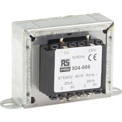 Transformateur à montage sur châssis, Vin 230V c.a., Vout 6V c.a., 2 sorties, 50VA ( Prix pour 1 )