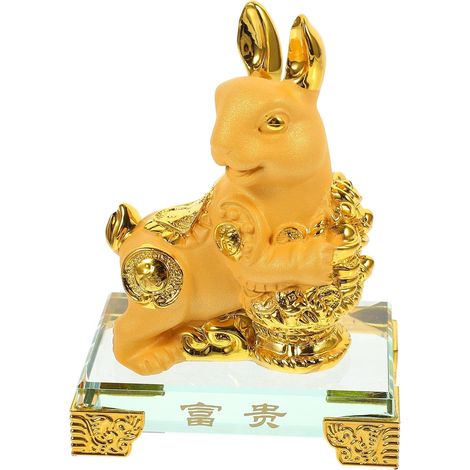 Statue Lapin Doré Délicate en Résine et Verre, Légère et Facile à Déplacer, Décoration pour Salle à Manger ou Hôtel Nouvel an (1/5)