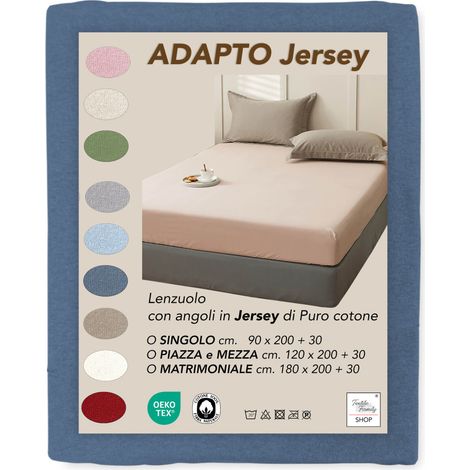 Draps housse Jersey Adapto Bleu - Coton stretch H30cm - Single, Queen-size, Double cm. 90x200