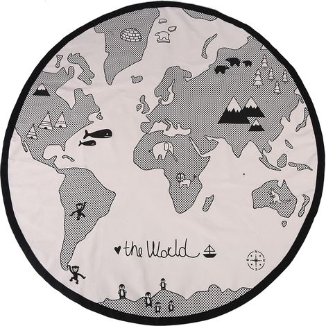 Tapis de jeu bébé 135cm forme ronde motif planisphère, tapis d'éveil antidérapant pour enfants (1/5)