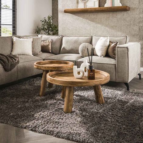 Tables basses rondes en bois de manguier massif Axel (lot de 2) (1/5)