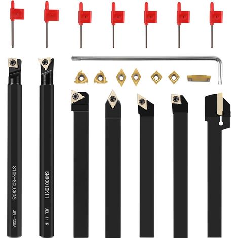 21 Stück 3/8" 10mm Drehmeißel Set, Bohrstange Drehwerkzeughalter mit Legierung-Wendeschneidplatten, Drehbank Drehstahl für Trennschleifen Finishen der Werkstückoberfläche (1/5)