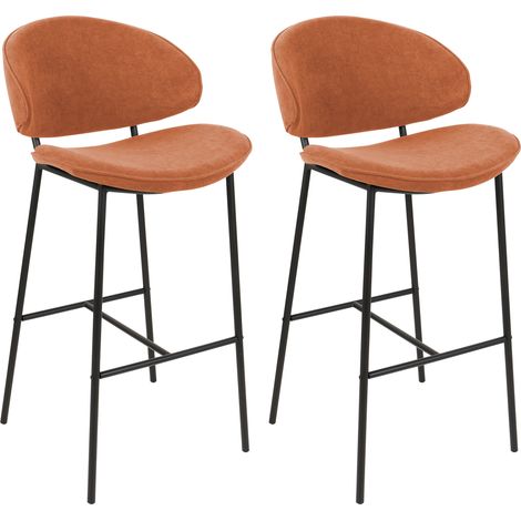 Conjunto de 2 sillas de bar modernas asiento tapizado en tela respaldo curvo sin reposabrazos patas negras naranja Kiana