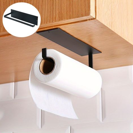 Porte-essuie-tout sous armoire, sans perçage, porte-essuie-tout autocollant, porte-essuie-tout domestique, noir (1/5)