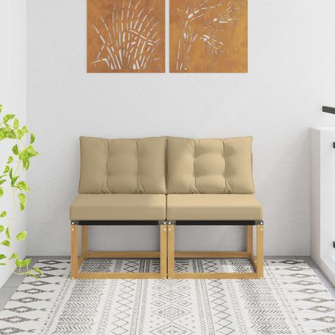 Canapé de Milieu de Jardin 2 Pièces en Bois d'Acacia Massif Blanc avec Coussins Beige - PANGIVO (1/5)