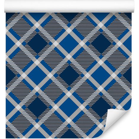 Papier peint à carreaux bleus, bleu marine et gris, 50 x 1000 cm (1/5)