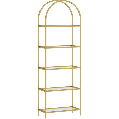 Bibliothèque vitrée 5 étages courbée pour salon, bureau, chambre, 60 x 30 x 175 cm, doré, rangement étagère (1/5)