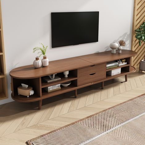 Mobile TV Mobile TV 175x40x42cm 2 cassetti portaoggetti 2 ante scorrevoli 8 piedi mobili da soggiorno in legno massello per TV da 75 pollici Noce (1/5)