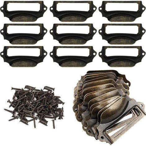 Lot de 30 Pièces Porte Étiquettes en Métal, Poignée de Tiroir Vintage, Porte Etiquette Antique, Porte Poignée Cadre Métal, avec 60 Vis, pour Armoires, Classeurs, Tiroirs de Bureau (1/5)