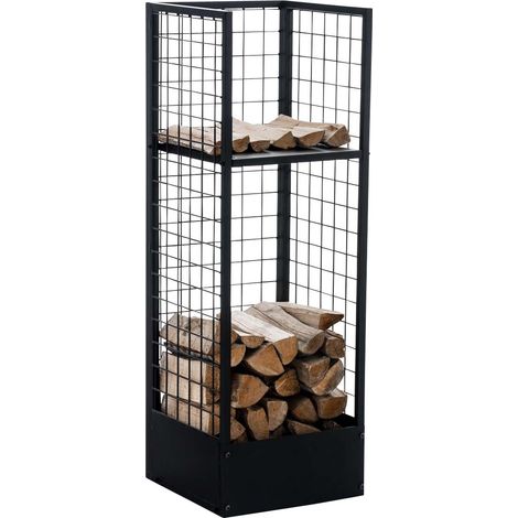Range-bûches vertical 40x40x120 en métal noir avec tablette – Rangement bois de chauffage design 100009030 (1/5)