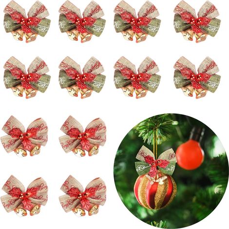 16 nœuds sapin Noël rouges dorés, décoration arbres boîtes cadeaux festivités