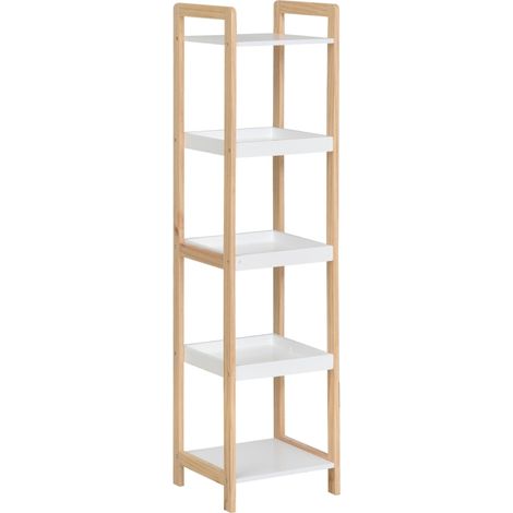 Étagère en bambou pour salle de bain avec 3 paniers et 2 étagères 32 x 30 x 130 cm beige blanc (1/4)