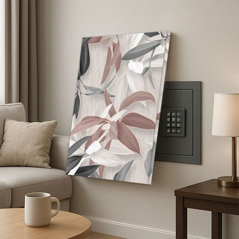 Lupia - Quadro Copri Cassaforte Tela LEAVES MIX, decorazione moderna per nascondere Quadri Elettrici, Contatori, Modem, Cotone con Telaio Legno, varie dimensioni senza cerniera 50x70 cm (1/4)