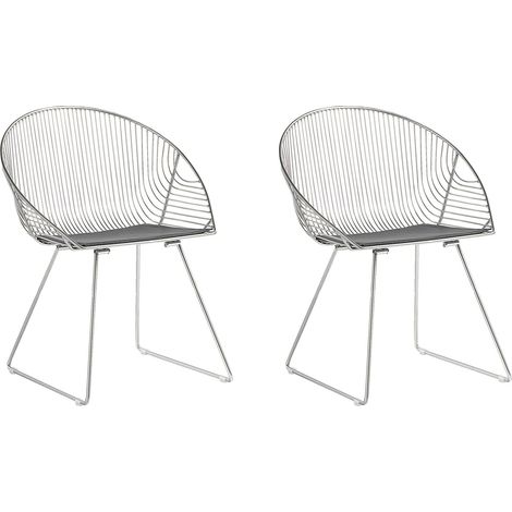 Lot 2 Chaises Industrielles en Acier Argenté Design Tendance et Style Ultra Moderne pour Salon Cuisine ou Salle à Manger Contemporaine Beliani (1/5)