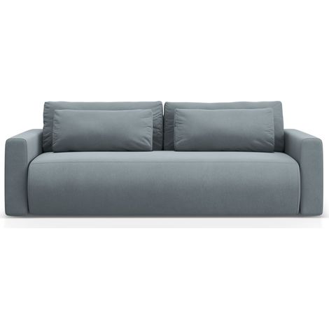 Canapé convertible + box 3 places en velours bleu gris (1/5)
