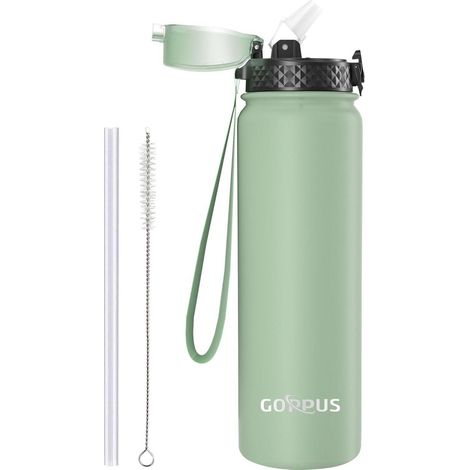 Thermosflasche 1L Edelstahl Strohhalm Auslaufsicher Türkis 1000 ml (1/5)