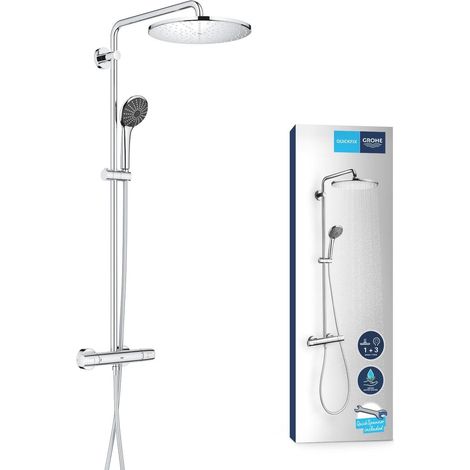 1 Colonne de douche, mitigeur thermostatique, tête 310mm, barre orientable, douchette 3 jets, chromé, salle de bain (1/5)