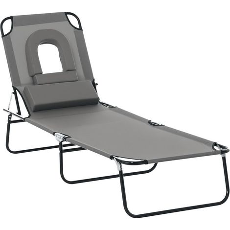 Bain de Soleil Pliable transat inclinable 4 Positions Chaise Longue 3 Coussins fournis Gris (1/5)