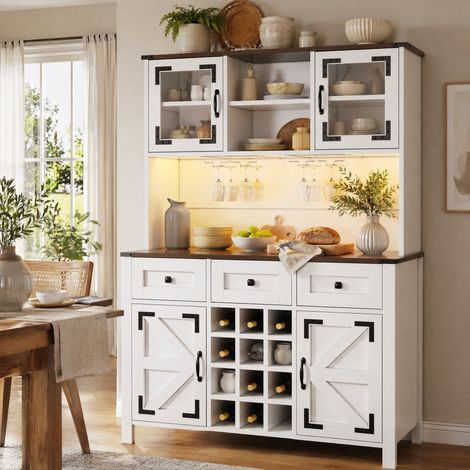 Mueble alto 120x40x170 cm en madera blanca con almacenaje para cocina y salón FloraGrace (1/5)