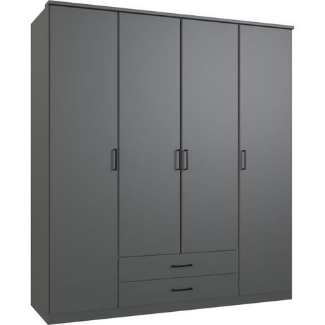 Armoire de chambre graphite 4 portes battantes – 2 tiroirs – Dimensions 180 x 58 x 199 cm – Rangement optimal pour vêtements – Wimex (1/2)