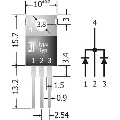 Diotec Schottky-Dioden-Array - Gleichrichter 20 A SBCT2040 SIP-3 Array - 1 Paar gemeinsame Kathoden