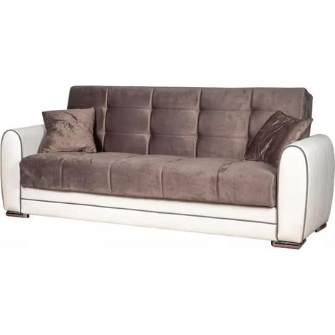 divano letto "apollo" 3 posti in ecopelle grigio e bianco, 220x84x91 cm (1/4)